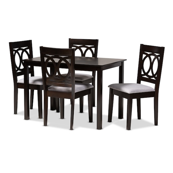 Baxton Studio Lenoir Gray Upholstered Espresso Finished Wood 5-Piece Dining Set 153-9400-8026 - main